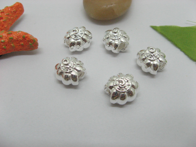 20 Silver Lotus Flower Thread European Beads pa-m101 - Click Image to Close